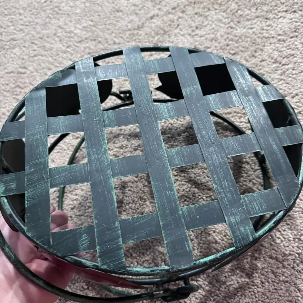 Vintage 90s Kitchen Green & Red Apples Wire Metal Basket Handles 1990s Storage